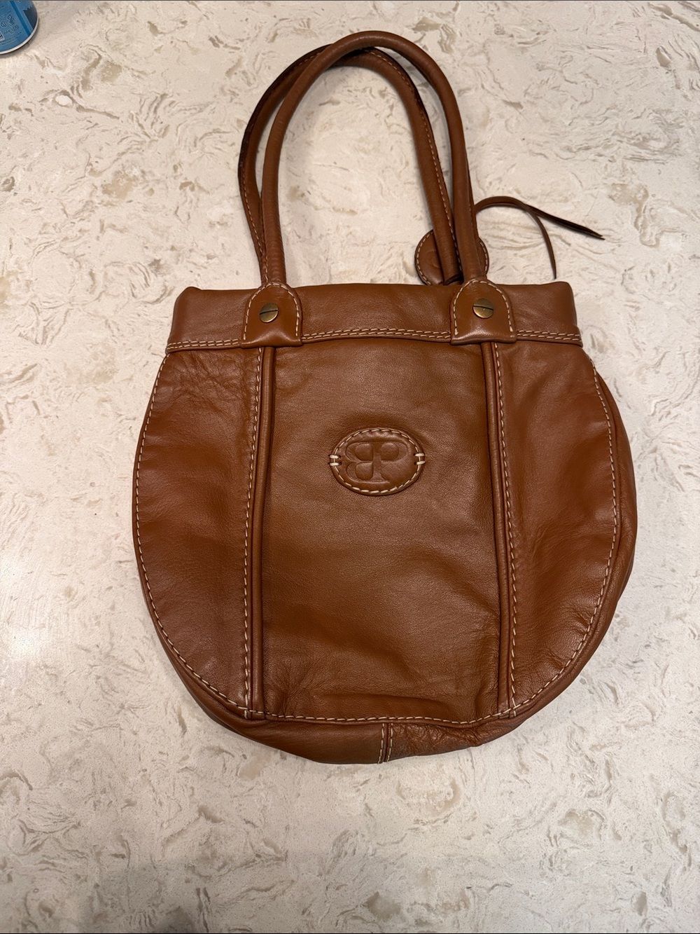 Brown  Round-Base Shoulder Bag with Double Handles